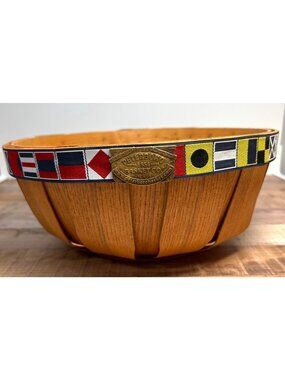 Peterboro Basket Co. Nautical Signal Flag Wooden Bowl Made In USA
